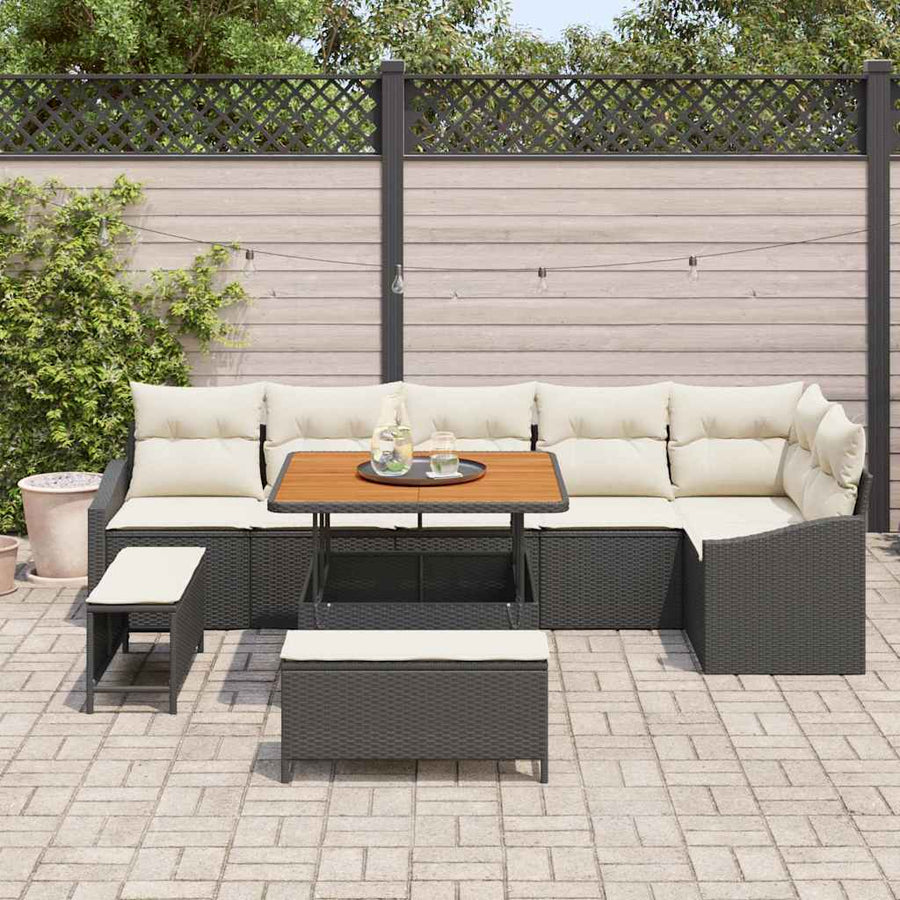 Tuinbankenset met kussen 9 pcs Zwart poly rattan