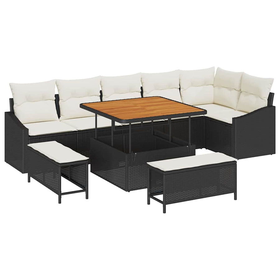 Tuinbankenset met kussen 9 pcs Zwart poly rattan