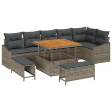 Tuinbankenset met kussen 9 pcs Grijs poly rattan