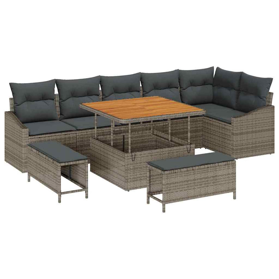 Tuinbankenset met kussen 9 pcs Grijs poly rattan