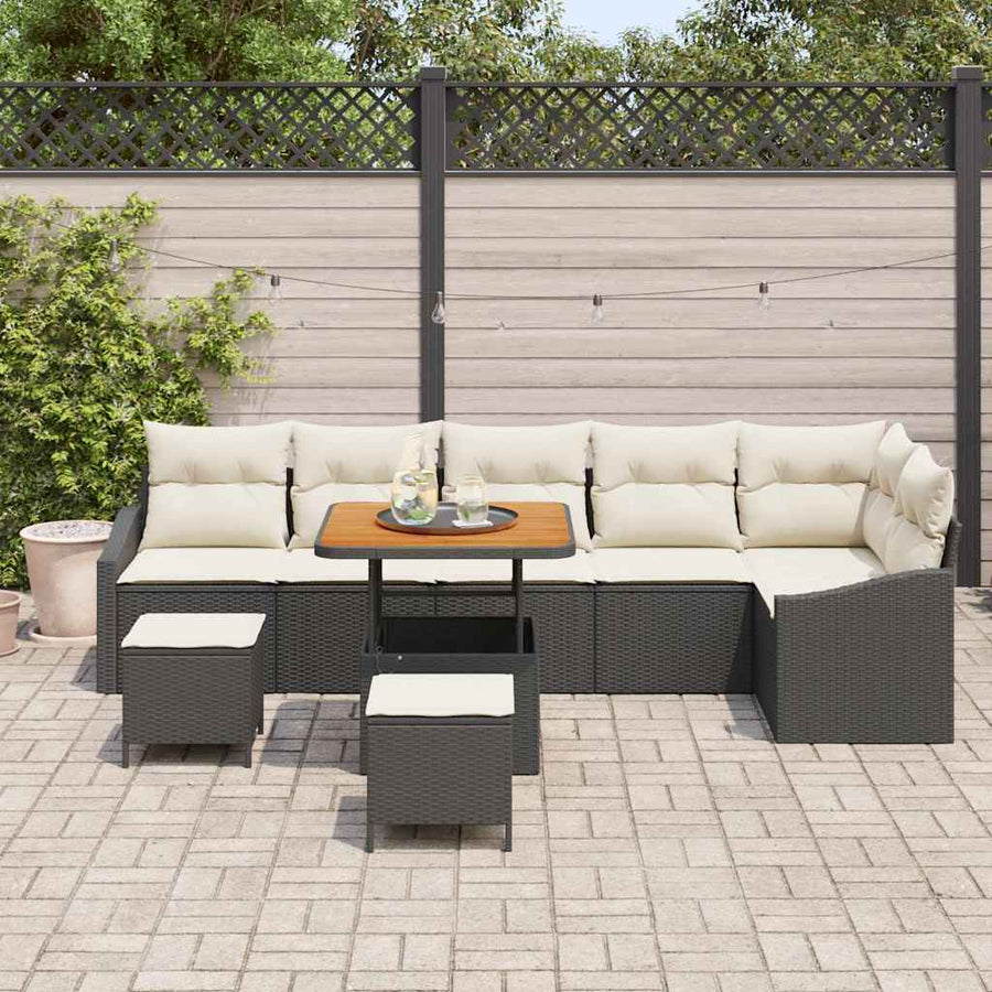 Tuinbankenset met kussen 9 pcs Zwart poly rattan