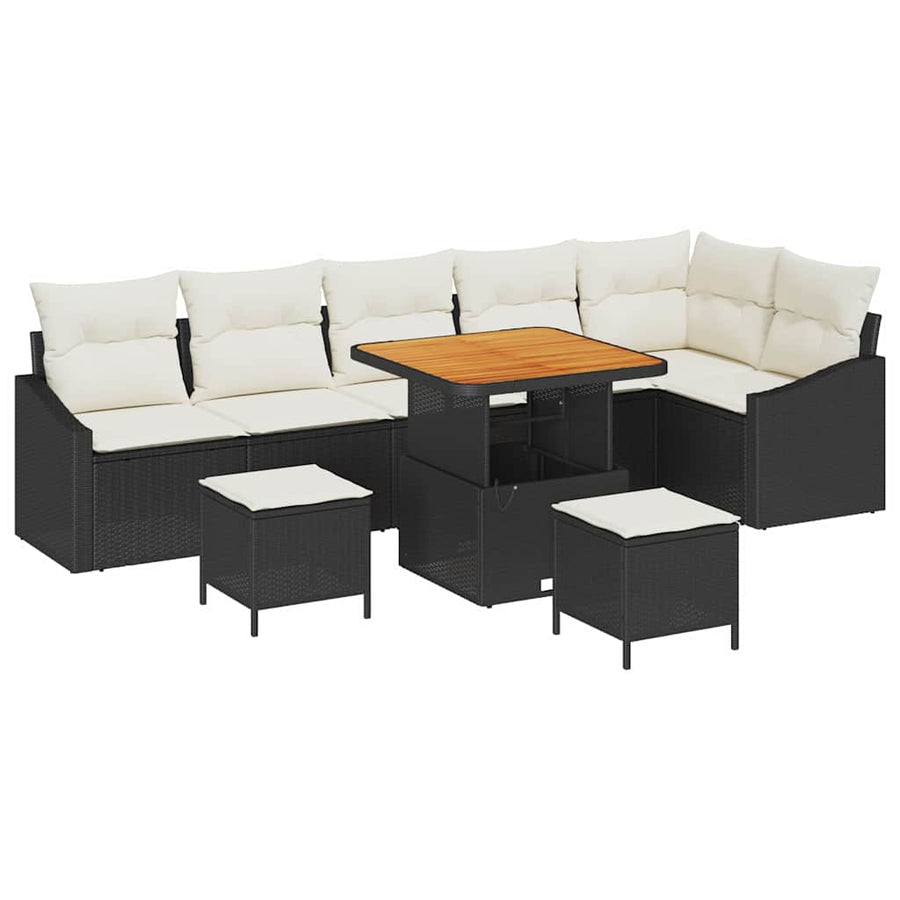 Tuinbankenset met kussen 9 pcs Zwart poly rattan