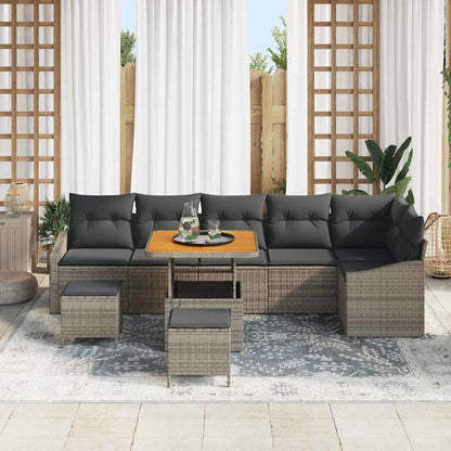 Tuinbankenset met kussen 9 pcs Grijs poly rattan