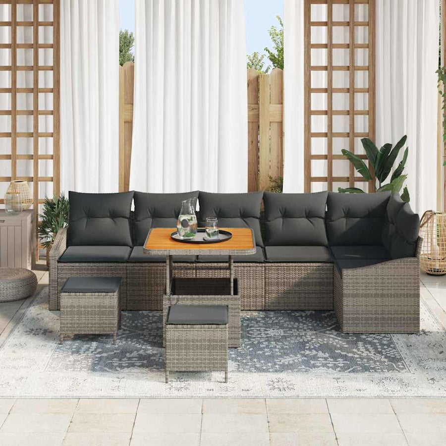 Tuinbankenset met kussen 9 pcs Grijs poly rattan