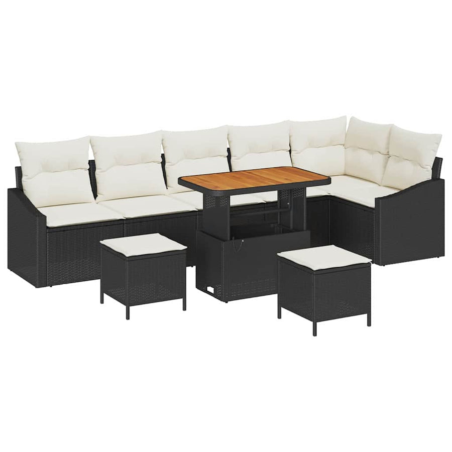 Tuinbankenset met kussen 9 pcs Zwart poly rattan