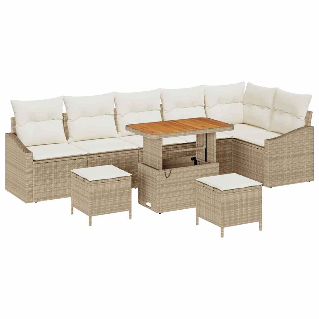 Tuinbankenset met kussen 9 pcs Beige poly rattan