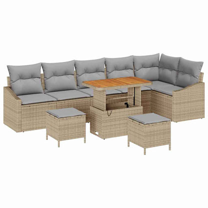 Tuinbankenset met kussen 9 pcs Beige poly rattan