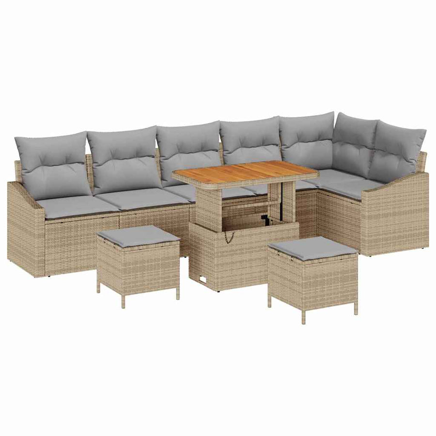 Tuinbankenset met kussen 9 pcs Beige poly rattan