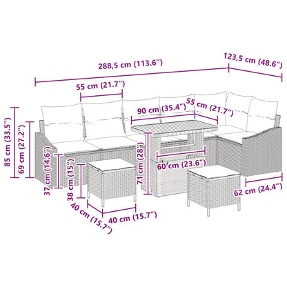 Tuinbankenset met kussen 9 pcs Beige poly rattan