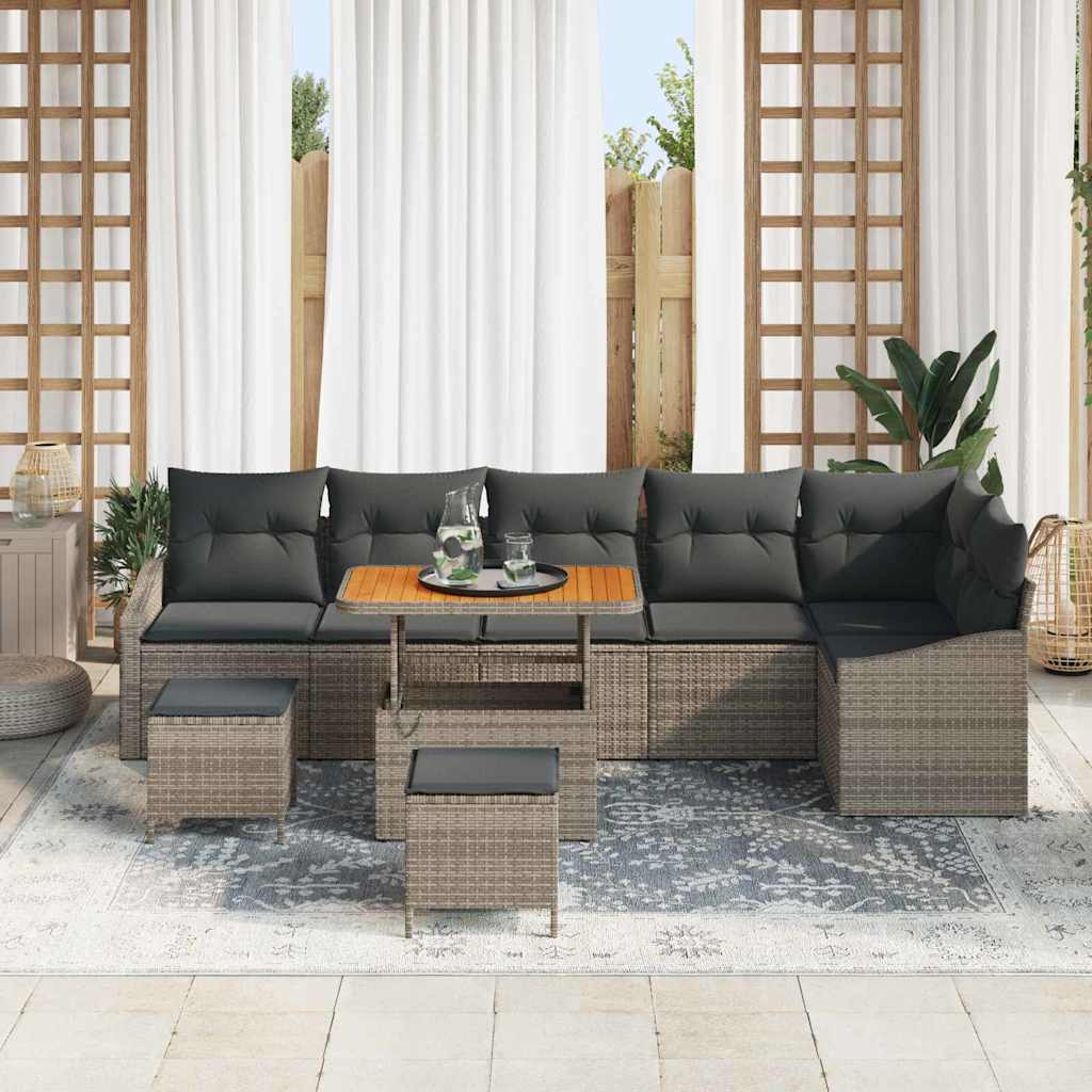 Tuinbankenset met kussen 9 pcs Grijs poly rattan