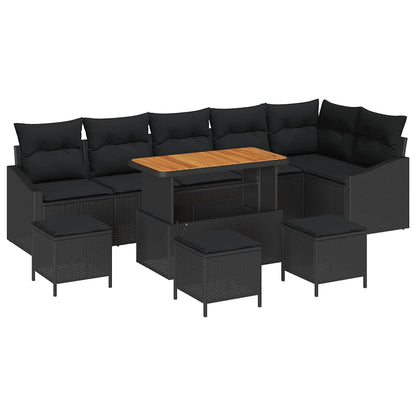 Tuinbankenset met kussen 10 pcs Zwart poly rattan