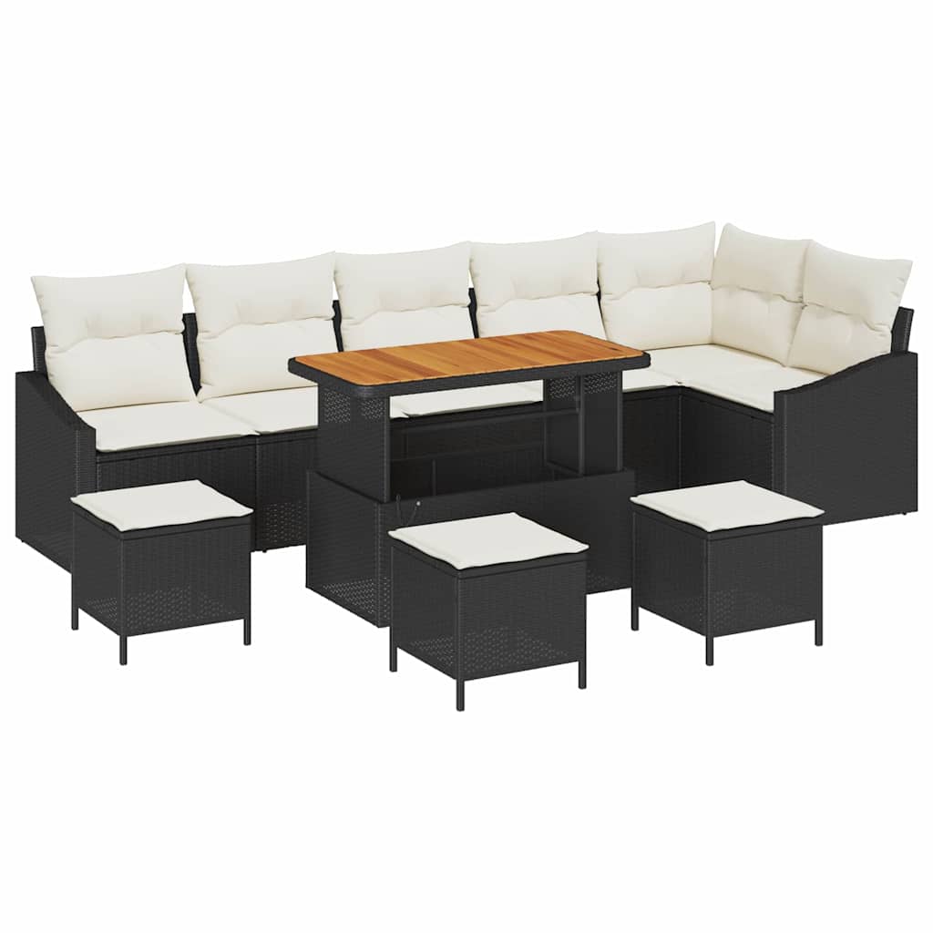 Tuinbankenset met kussen 10 pcs Zwart poly rattan