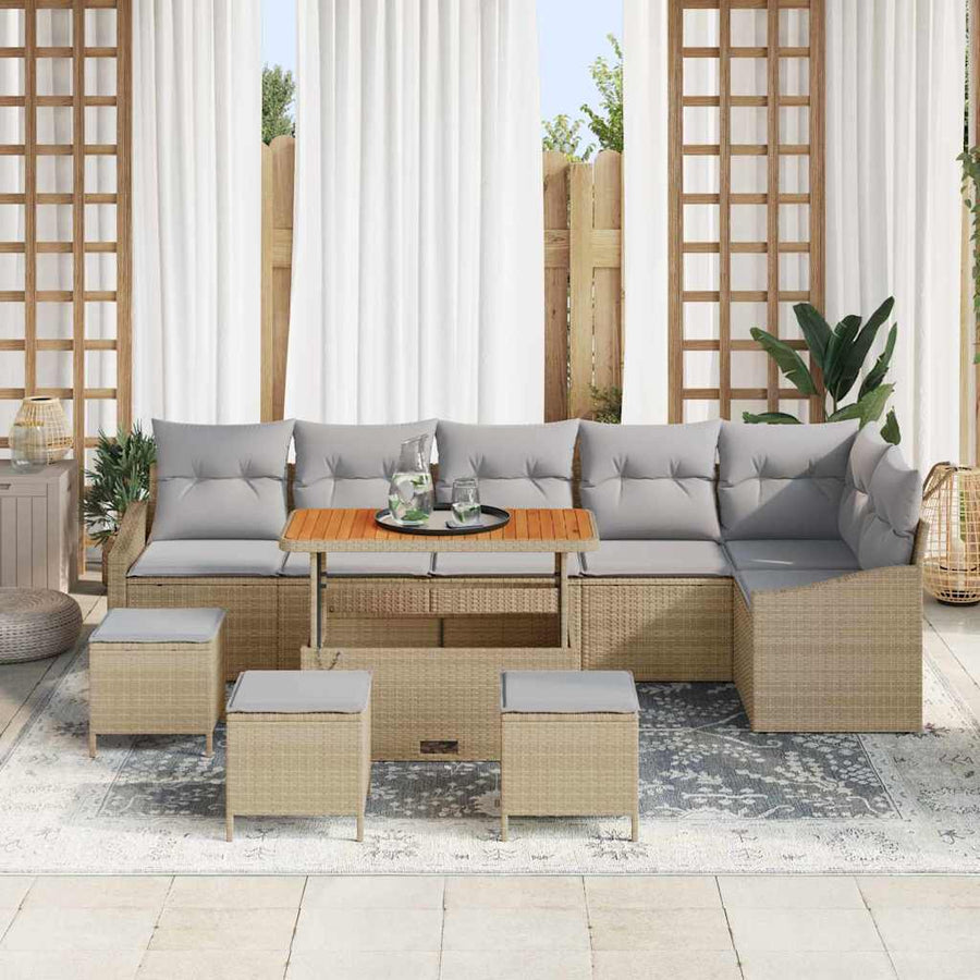 Tuinbankenset met kussen 10 pcs Beige poly rattan