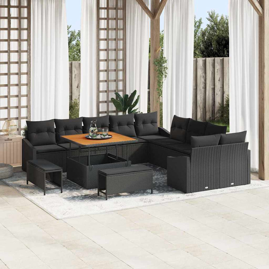 Tuinbankenset met kussen 13 pcs Zwart poly rattan