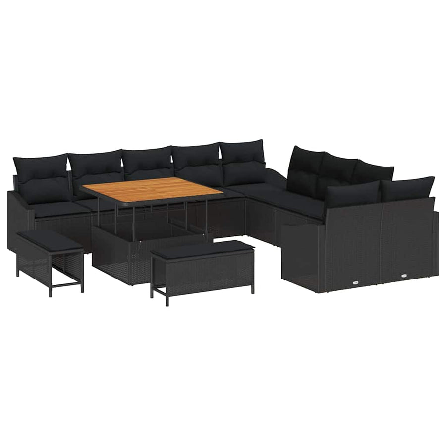 Tuinbankenset met kussen 13 pcs Zwart poly rattan