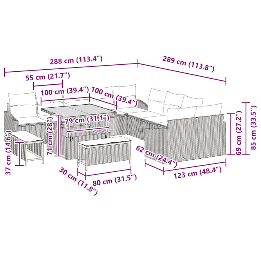 Tuinbankenset met kussen 13 pcs Zwart poly rattan