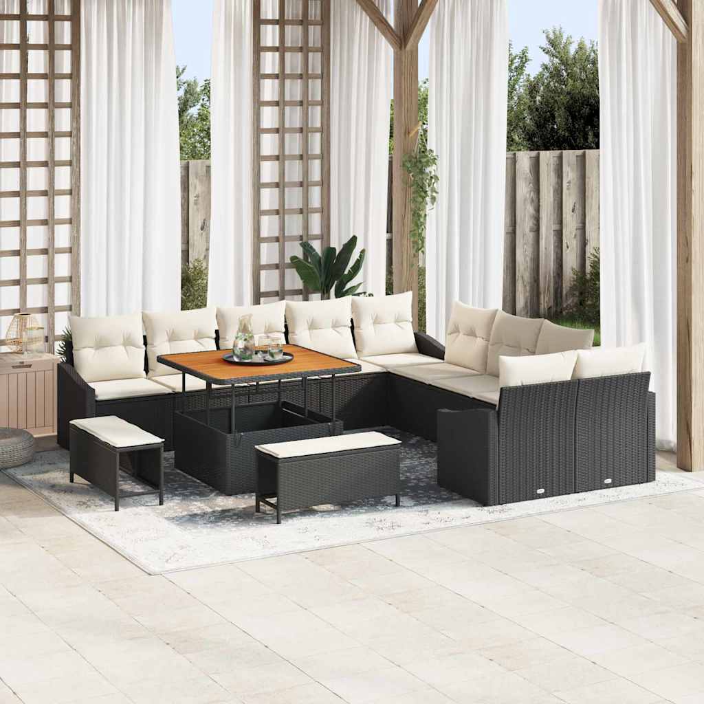 Tuinbankenset met kussen 13 pcs Zwart poly rattan