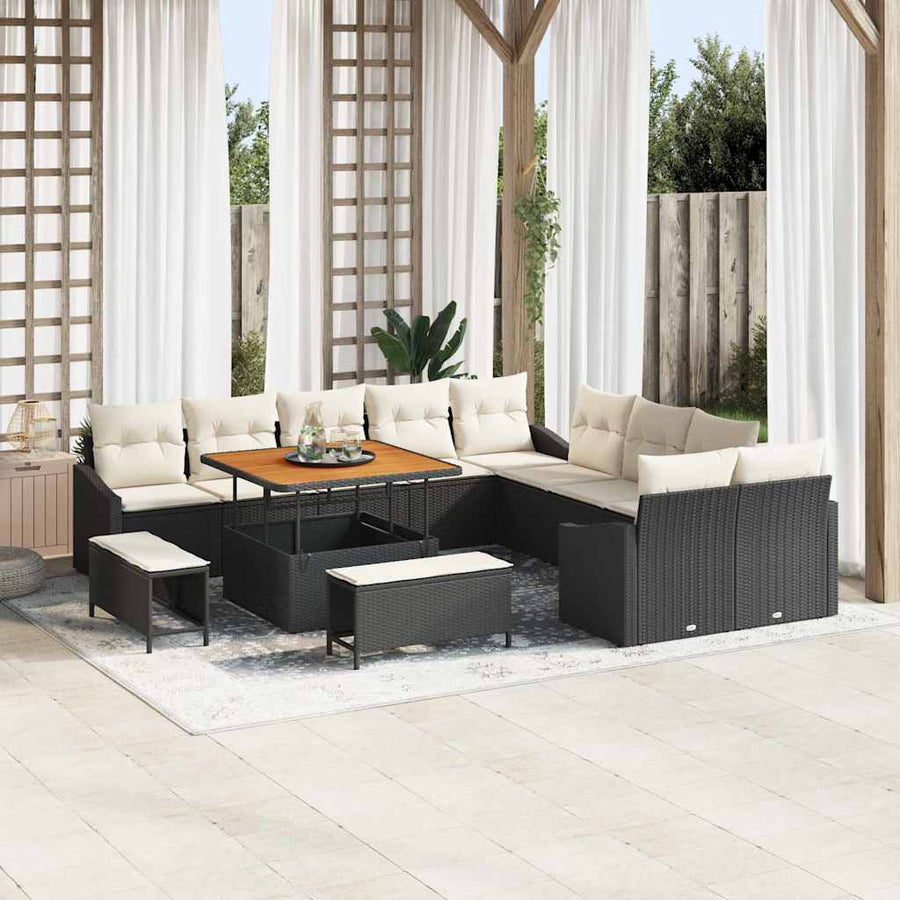 Tuinbankenset met kussen 13 pcs Zwart poly rattan