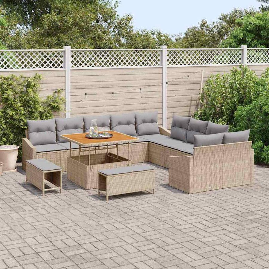 Tuinbankenset met kussen 13 pcs Beige poly rattan