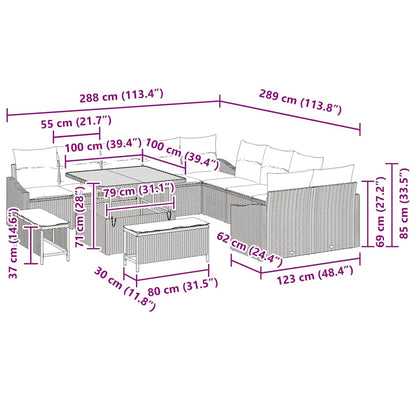 Tuinbankenset met kussen 13 pcs Beige poly rattan
