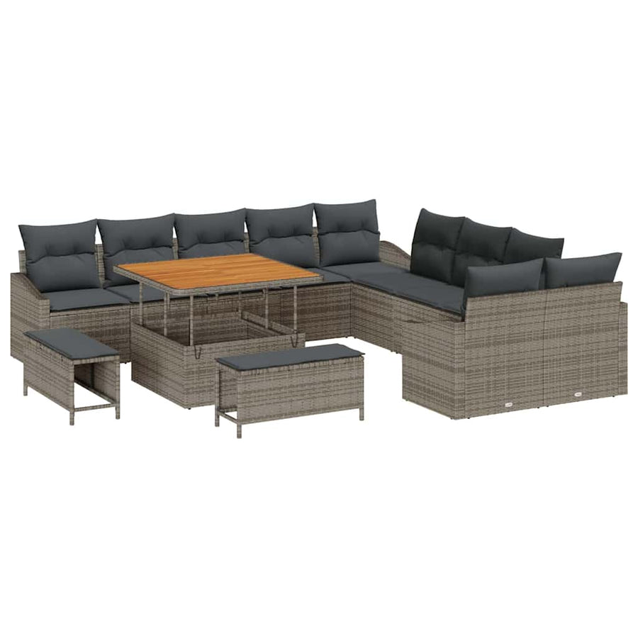 Tuinbankenset met kussen 13 pcs Grijs poly rattan