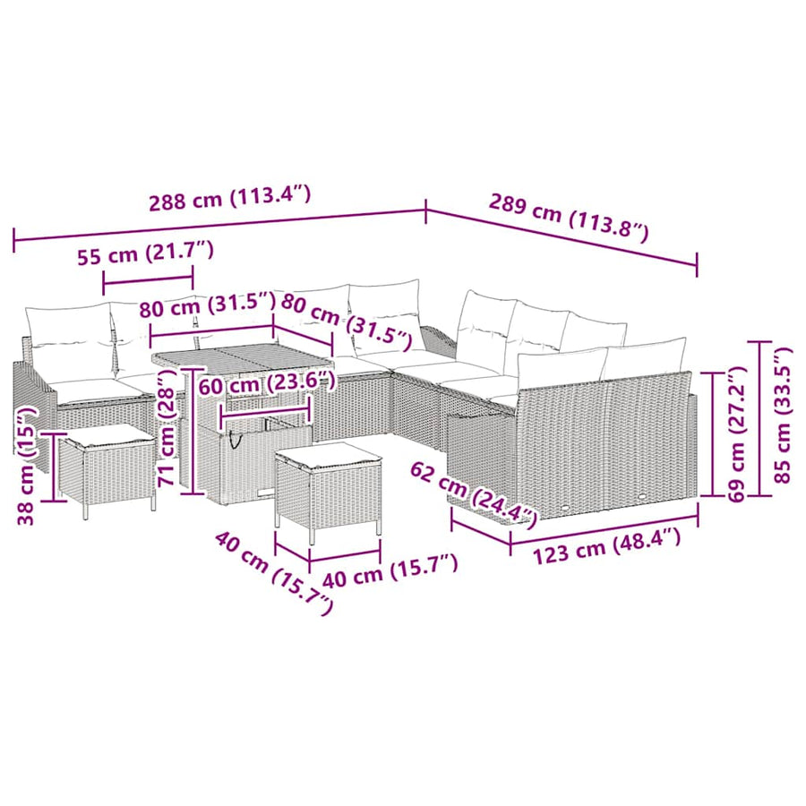 Tuinbankenset met kussen 13 pcs Zwart poly rattan