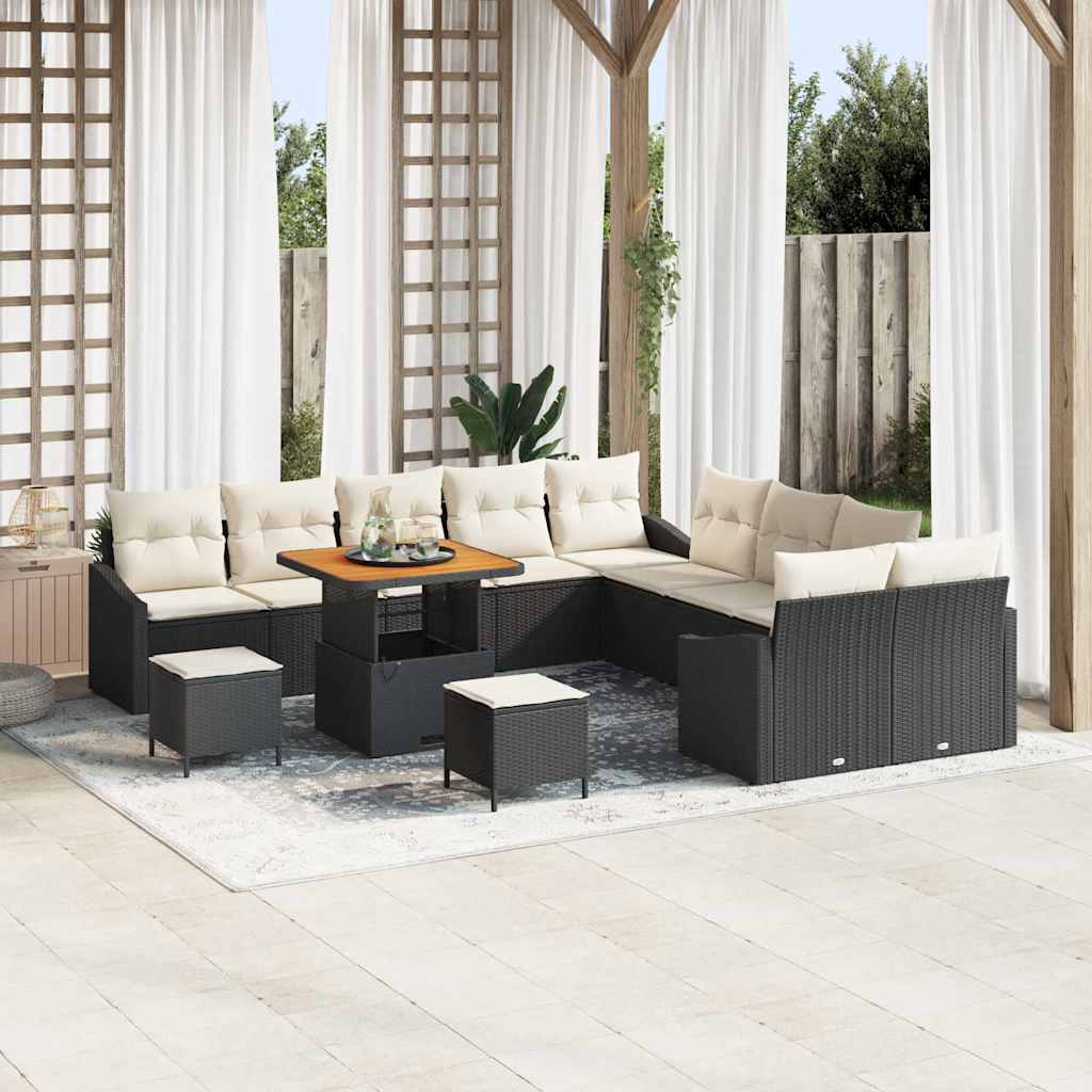 Tuinbankenset met kussen 13 pcs Zwart poly rattan
