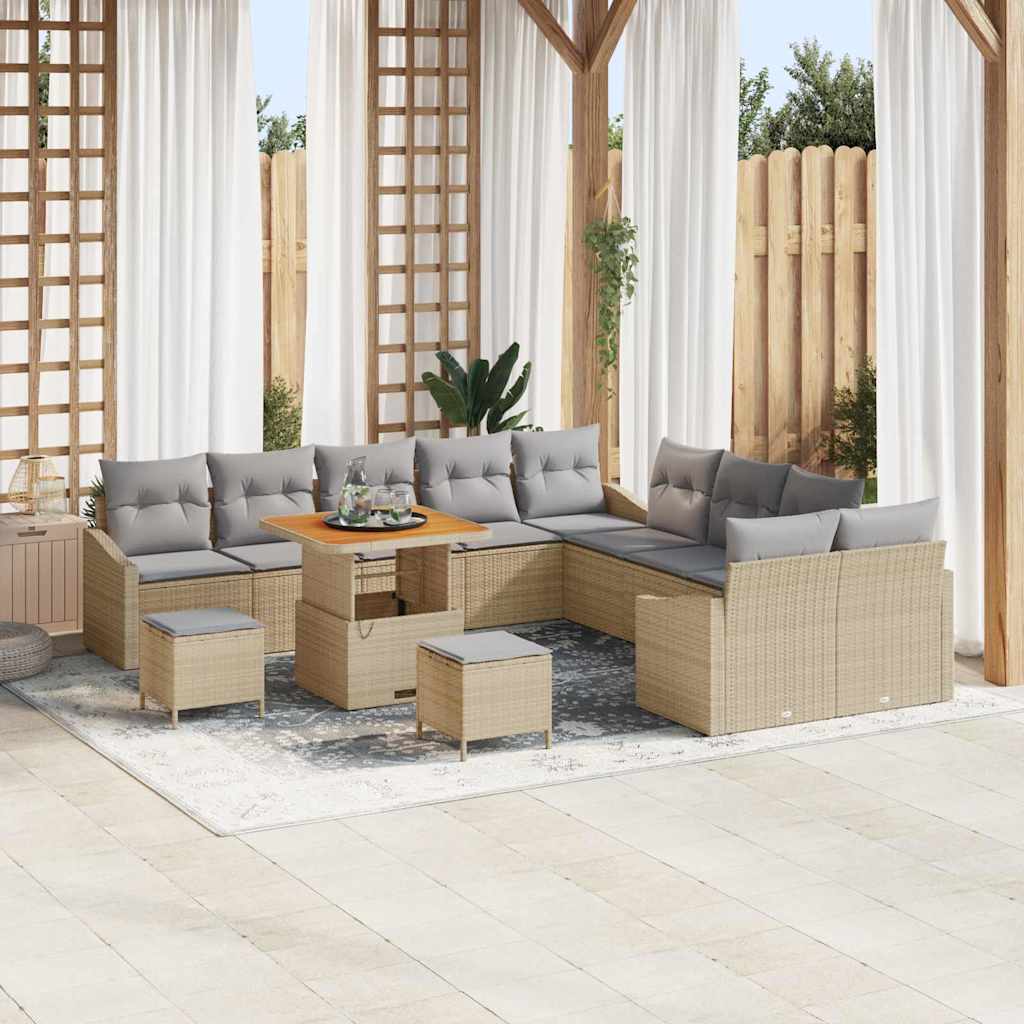Tuinbankenset met kussen 13 pcs Beige poly rattan