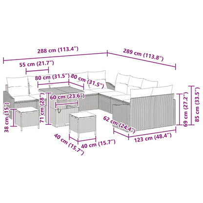 Tuinbankenset met kussen 13 pcs Grijs poly rattan