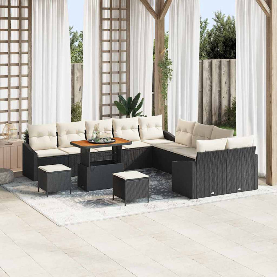 Tuinbankenset met kussen 13 pcs Zwart poly rattan