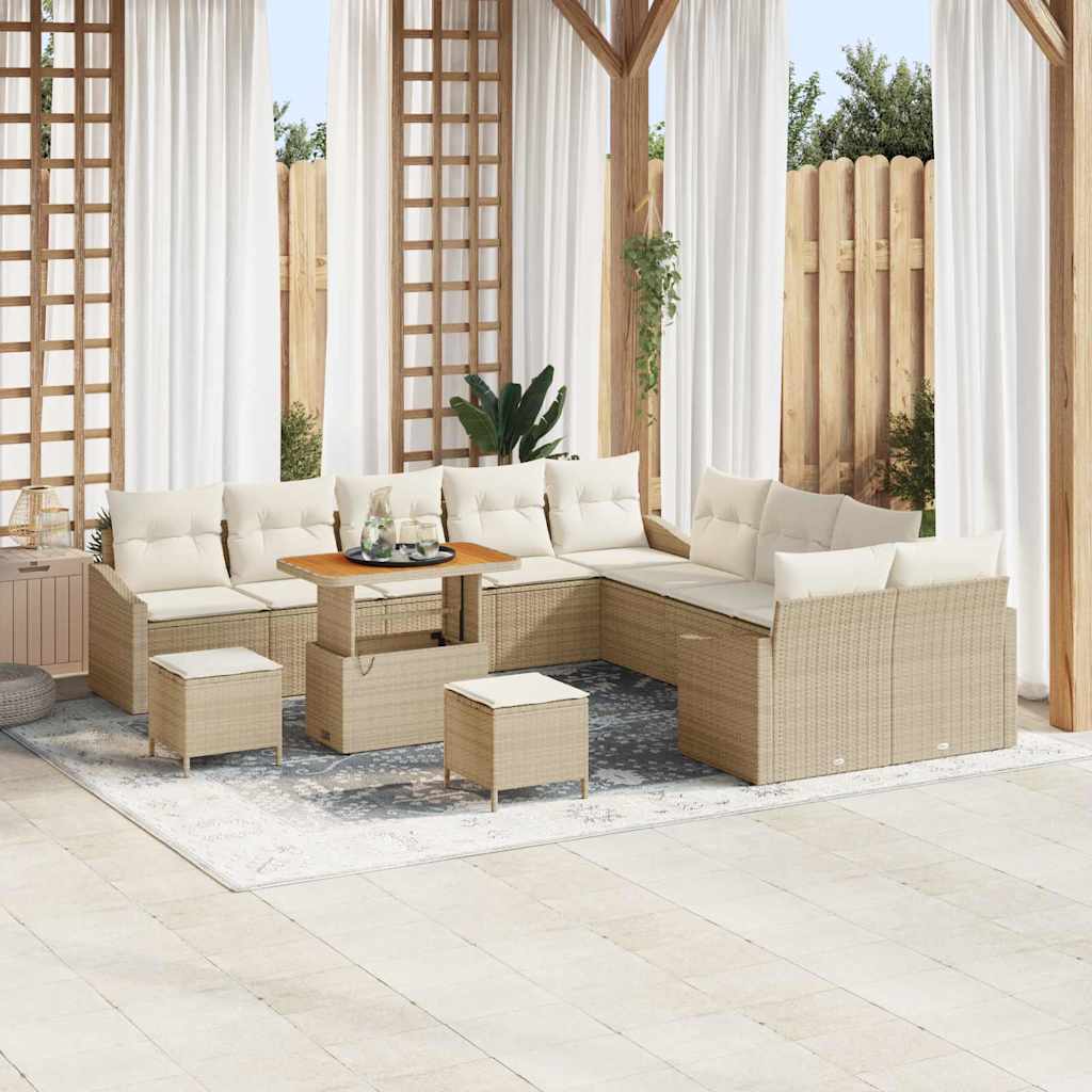 Tuinbankenset met kussen 13 pcs Beige poly rattan