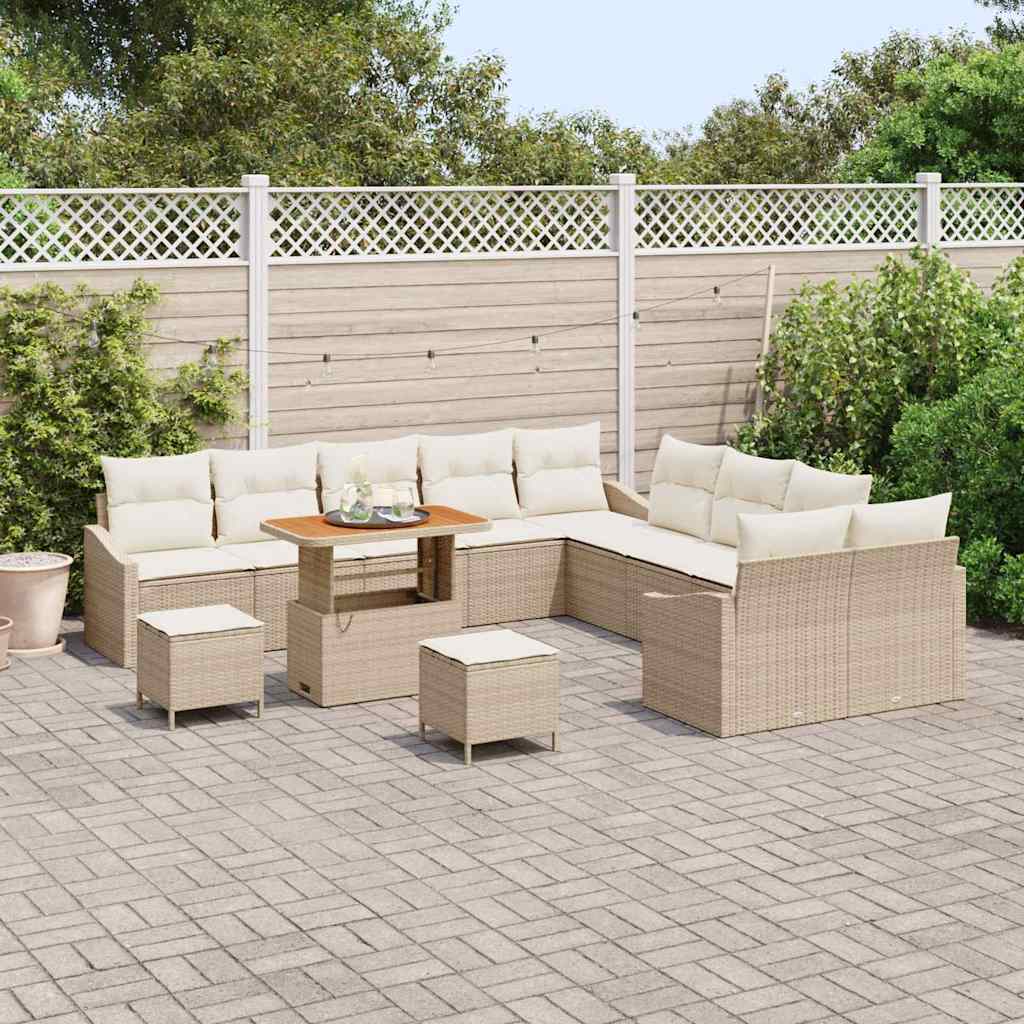 Tuinbankenset met kussen 13 pcs Beige poly rattan