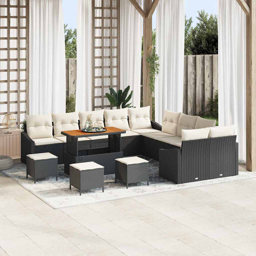 Tuinbankenset met kussen 14 pcs Zwart poly rattan