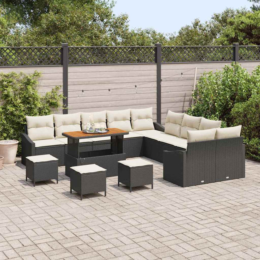 Tuinbankenset met kussen 14 pcs Zwart poly rattan