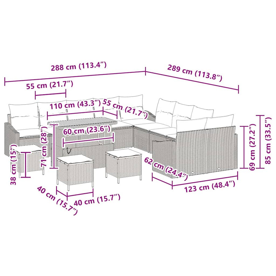Tuinbankenset met kussen 14 pcs Zwart poly rattan