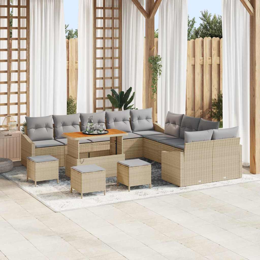 Tuinbankenset met kussen 14 pcs Beige poly rattan