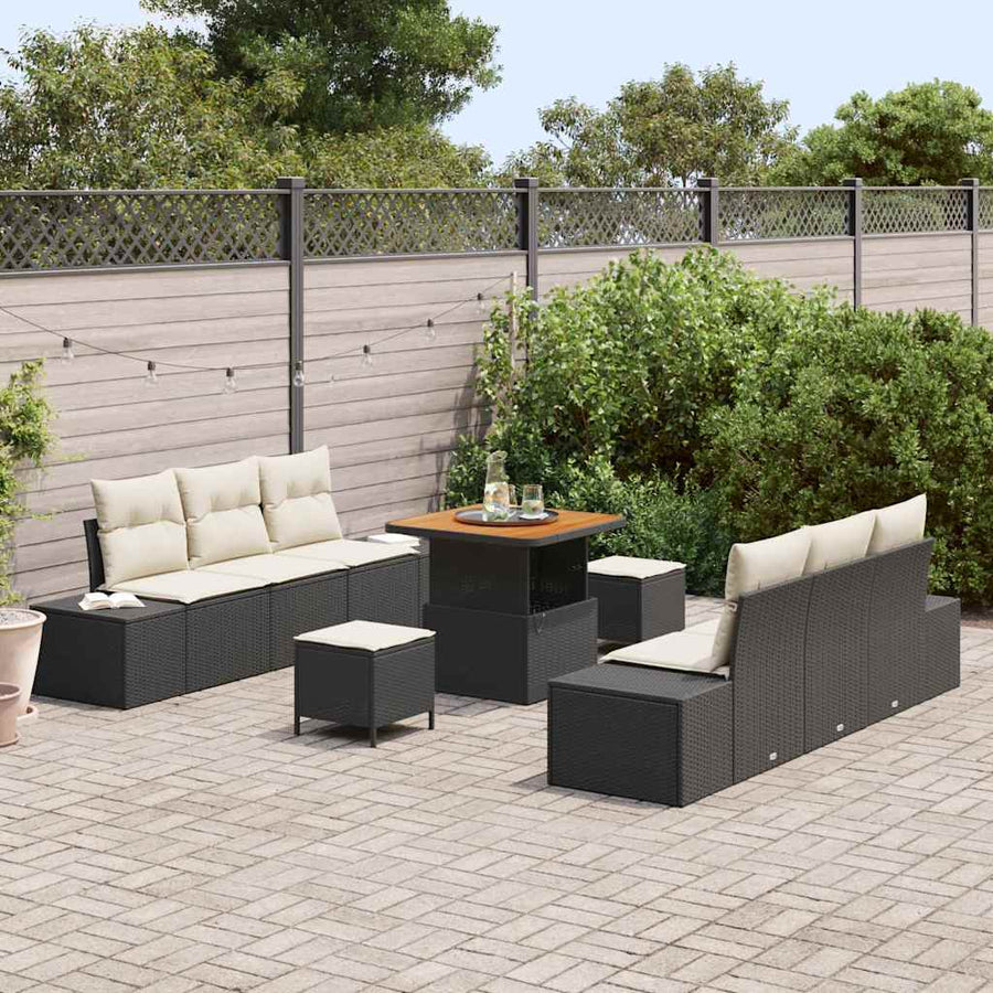 Tuinbankenset met kussen 9 pcs Zwart poly rattan