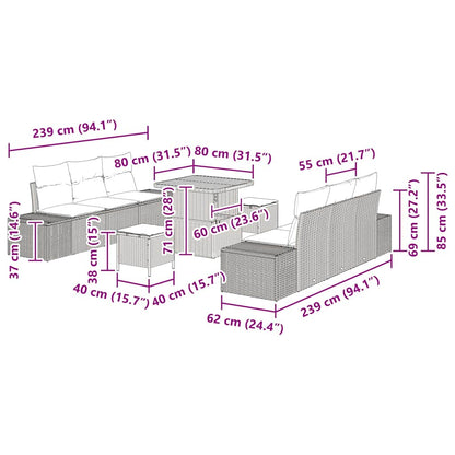 Tuinbankenset met kussen 9 pcs Beige poly rattan