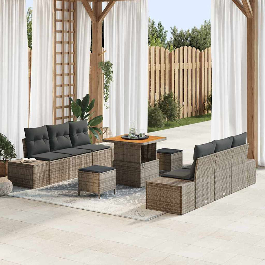 Tuinbankenset met kussen 9 pcs Grijs poly rattan