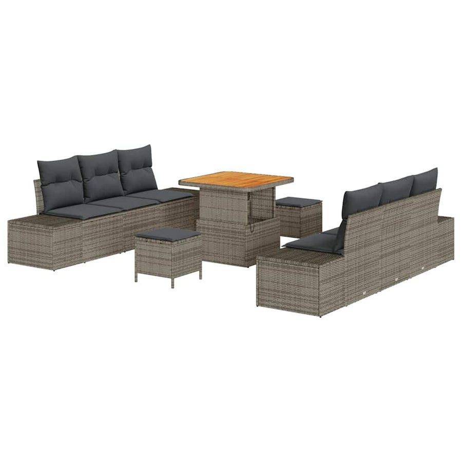 Tuinbankenset met kussen 9 pcs Grijs poly rattan