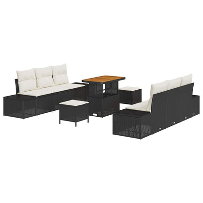 Tuinbankenset met kussen 9 pcs Zwart poly rattan