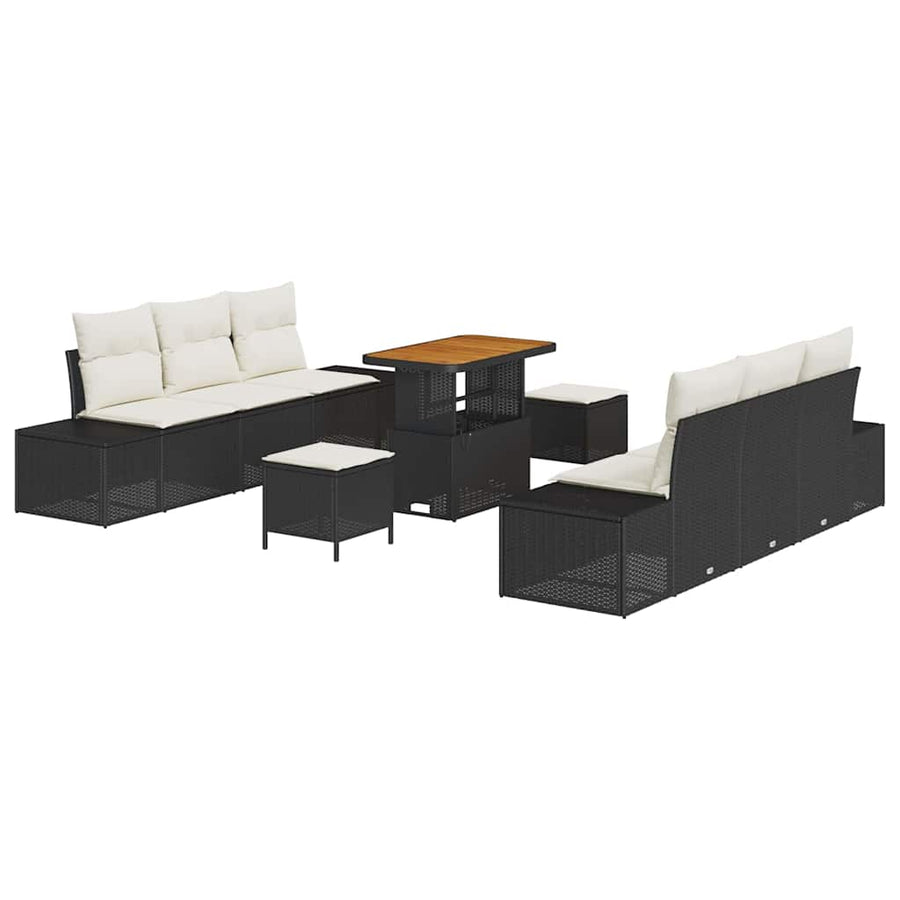 Tuinbankenset met kussen 9 pcs Zwart poly rattan