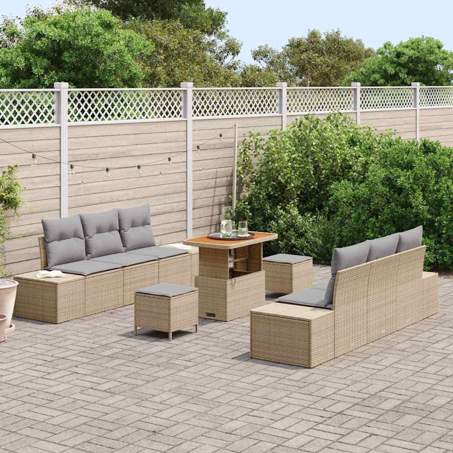 Tuinbankenset met kussen 9 pcs Beige poly rattan