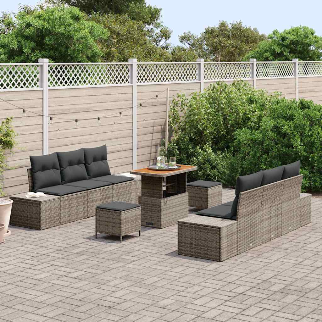 Tuinbankenset met kussen 9 pcs Grijs poly rattan