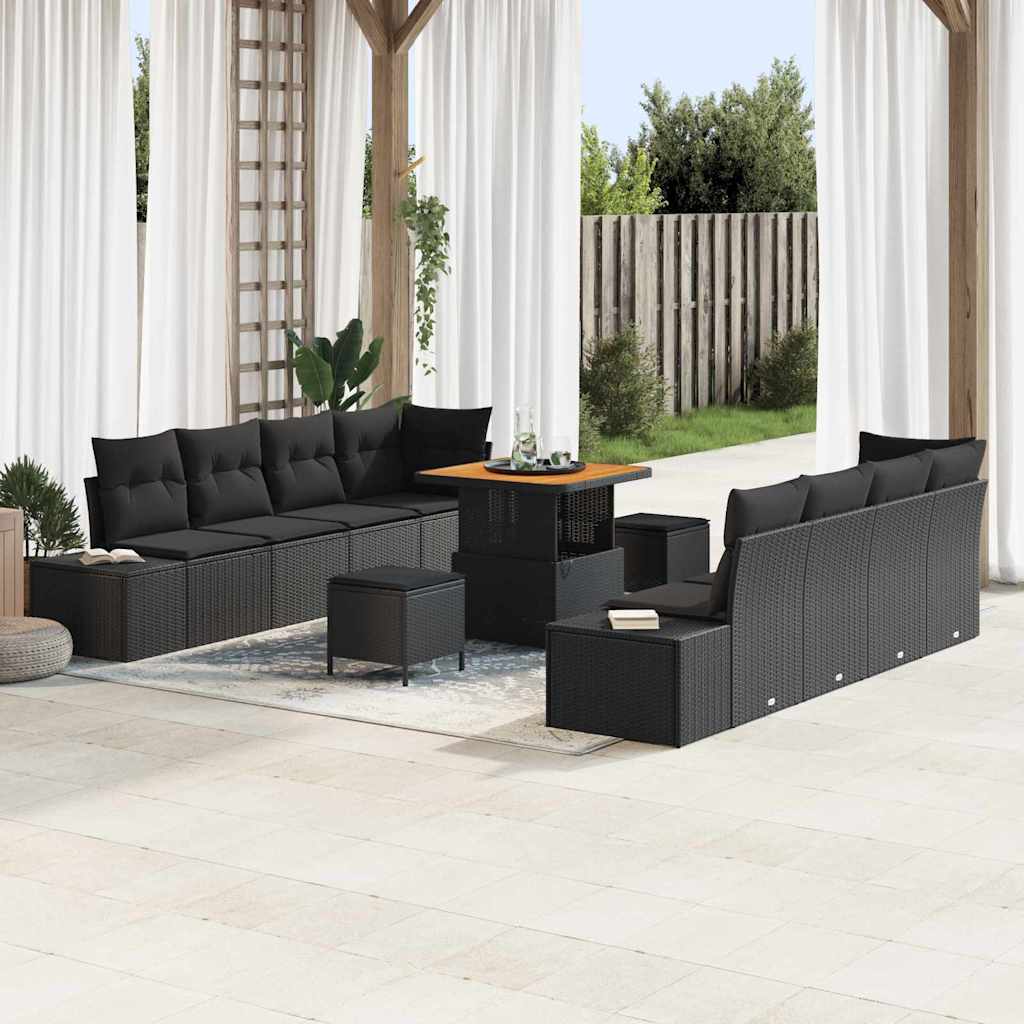 Tuinbankenset met kussen 11 pcs Zwart poly rattan