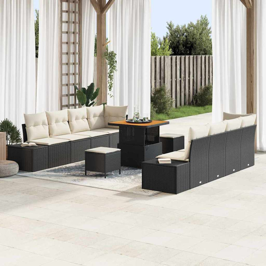 Tuinbankenset met kussen 11 pcs Zwart poly rattan