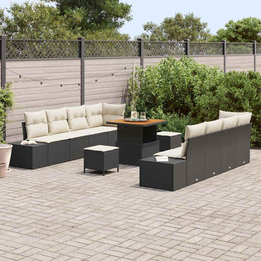 Tuinbankenset met kussen 11 pcs Zwart poly rattan