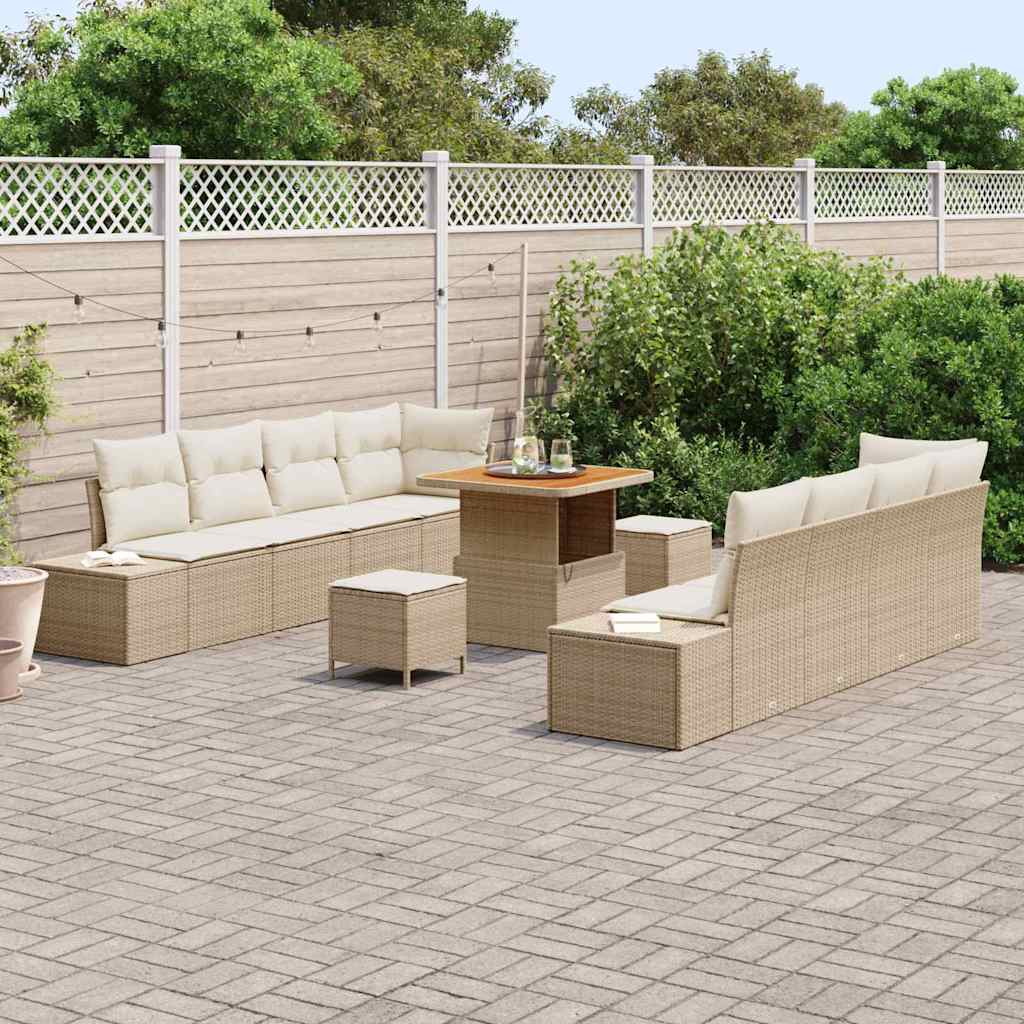 Tuinbankenset met kussen 11 pcs Beige poly rattan