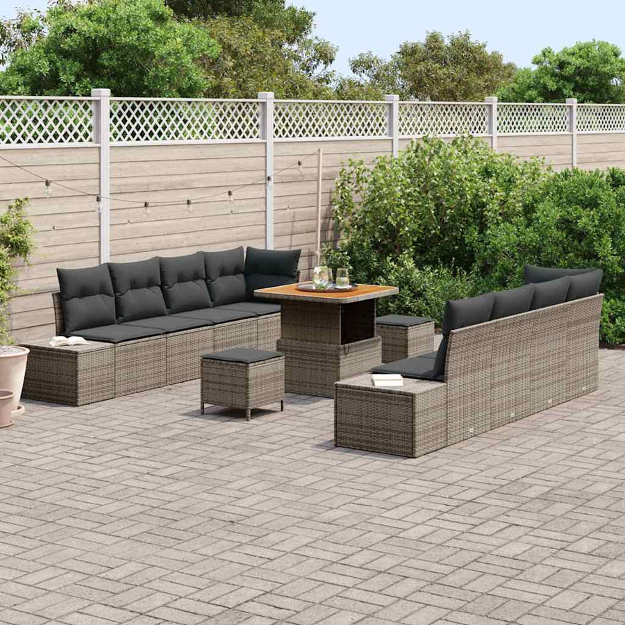 Tuinbankenset met kussen 11 pcs Grijs poly rattan
