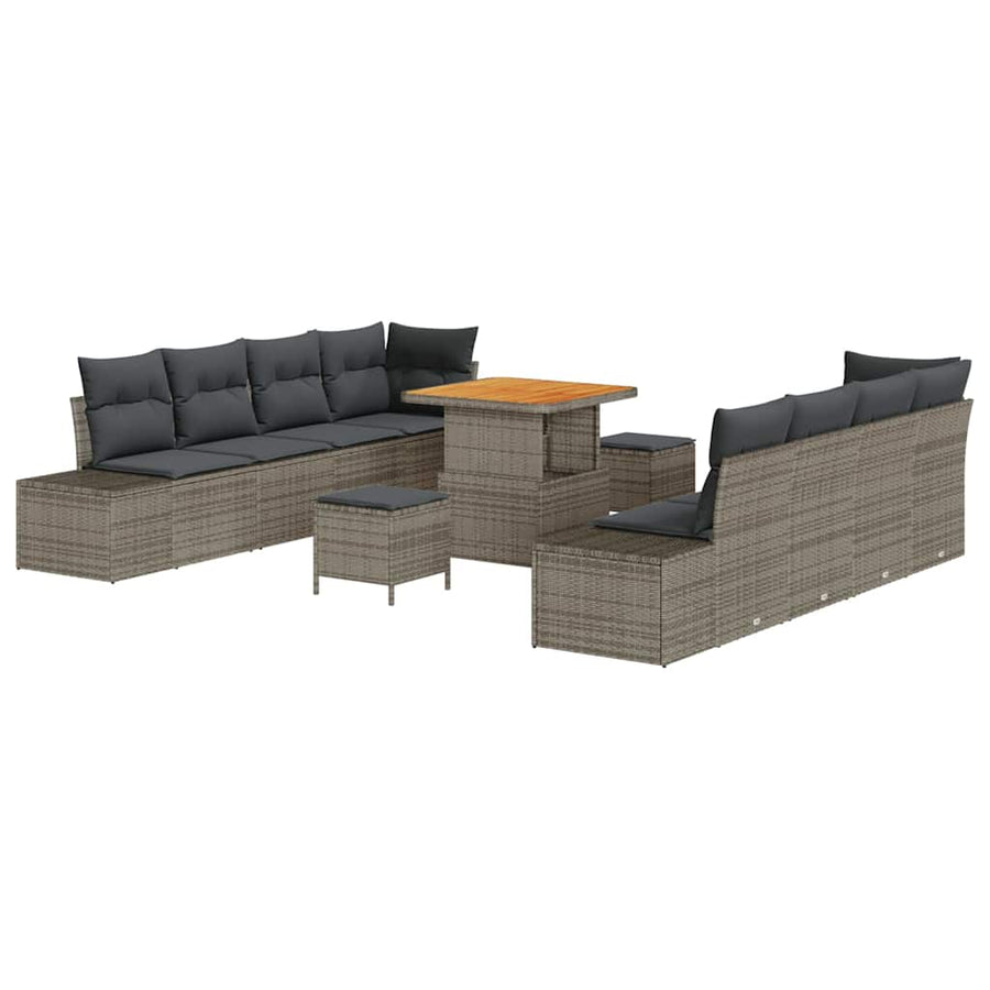 Tuinbankenset met kussen 11 pcs Grijs poly rattan
